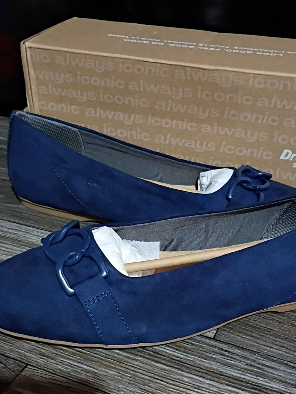 Dr. Scholl's Navy Blue Slip-On Ballet Flats with Buckle Detail